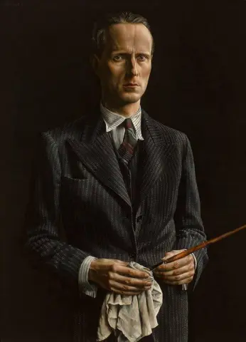Autorretrato con pincel y tela blanca.